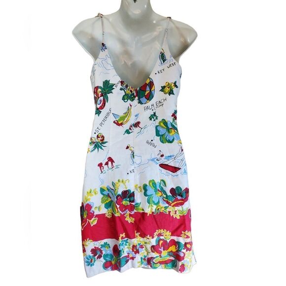 Cynthia Rowley Florida Beaches Themed Dress Spaghetti Tie Straps - Picture 2 of 9
